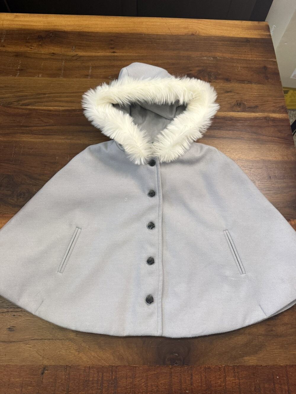 Janie and Jack Festive Fox gray fur trim hooded cape 3t